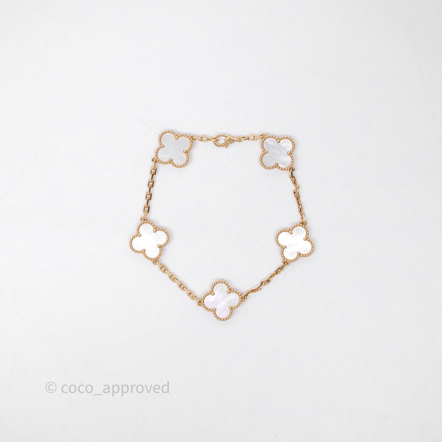 Van Cleef & Arpels Vintage Alhambra 5 Motifs White Yellow Gold Bracelet