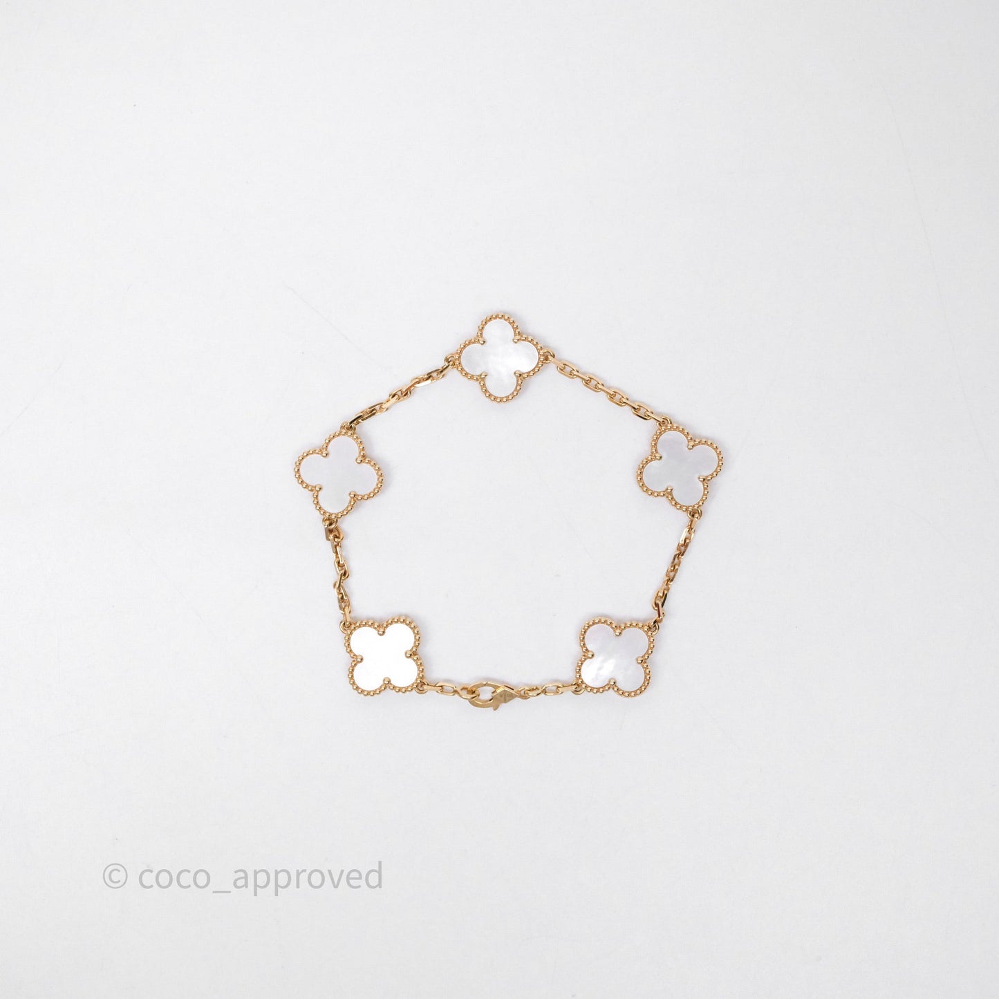 Van Cleef & Arpels Vintage Alhambra 5 Motifs White Yellow Gold Bracelet