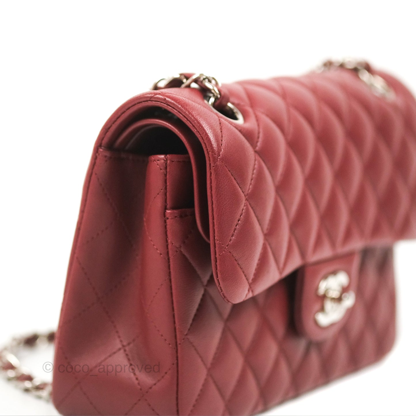 Chanel Small S/M Classic Flap Dark Red Lambskin Silver Hardware