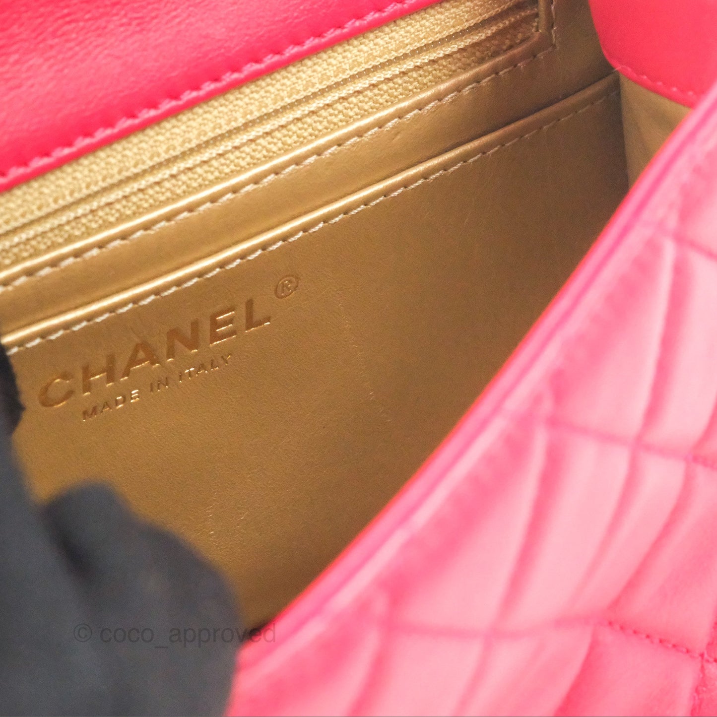 Chanel Mini Square Pearl Crush Quilted Red Lambskin Aged Gold Hardware