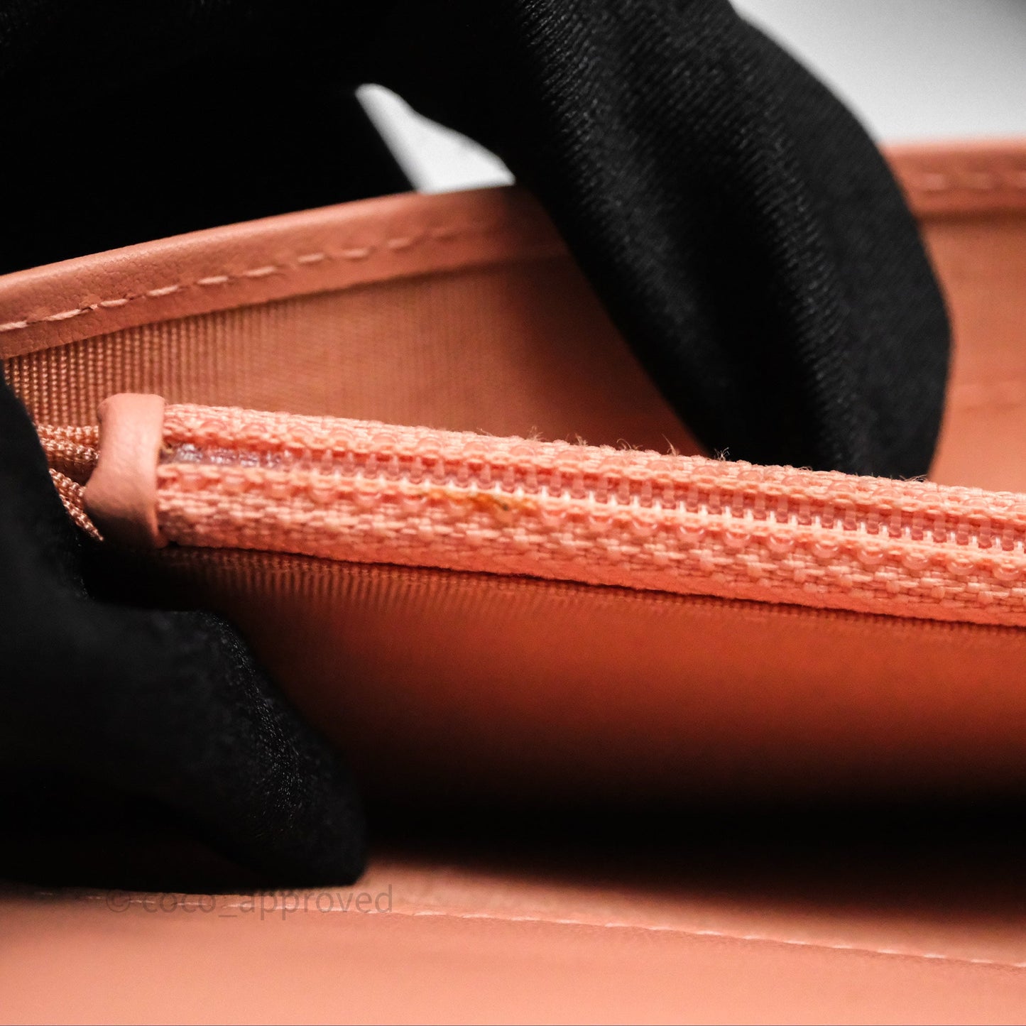 Chanel Boy Quilted Long Wallet Peach Caviar Aged Gold Hardware