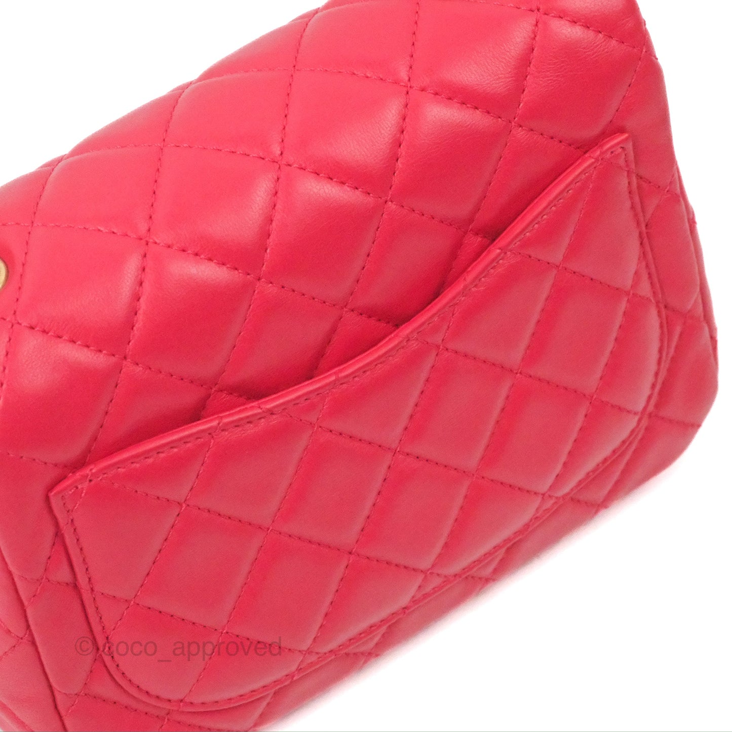 Chanel Mini Square Pearl Crush Quilted Red Lambskin Aged Gold Hardware