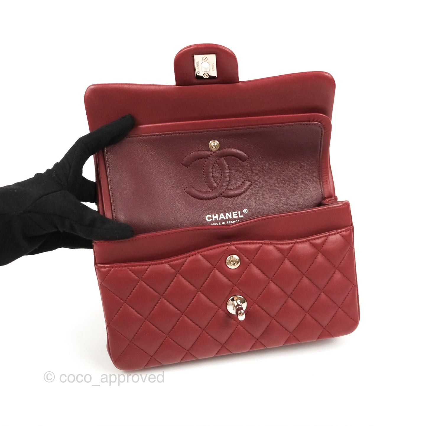 Chanel Small S/M Classic Flap Dark Red Lambskin Silver Hardware