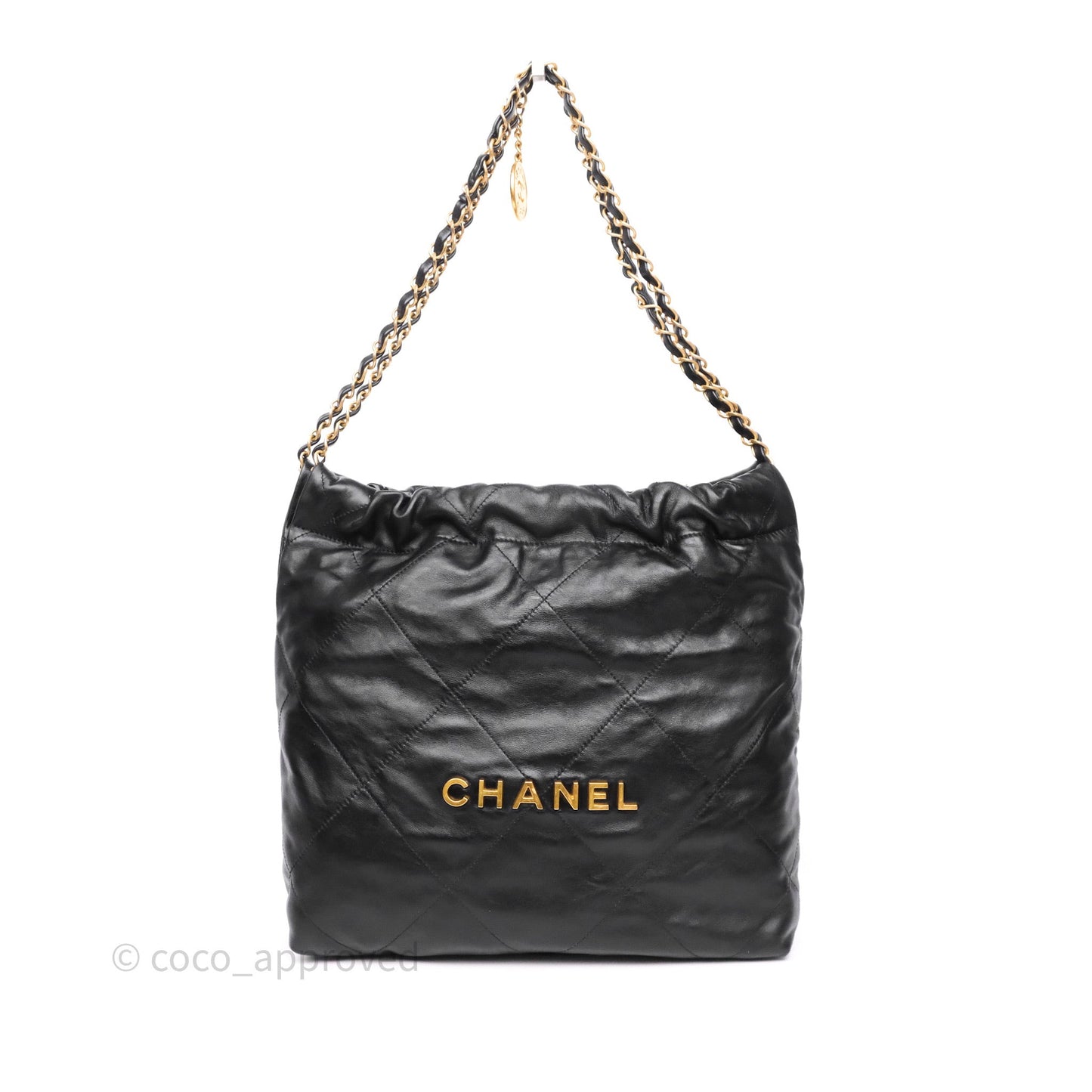 Chanel 22 Small Black Shiny Calfskin Aged Gold Hardware