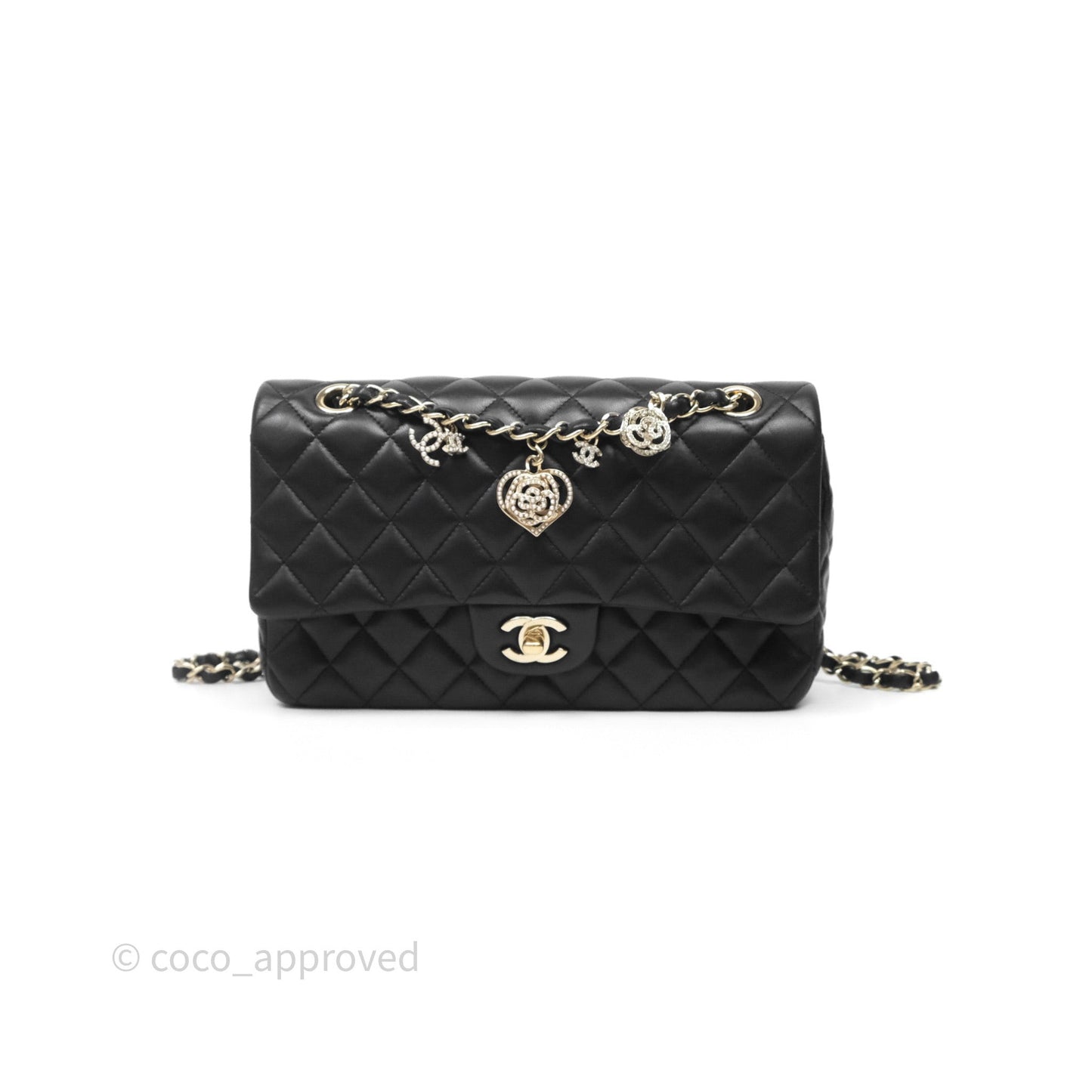 Chanel Classic M/L Medium Flap Bag Valentine Limited Edition Black Lambskin Gold Hardware