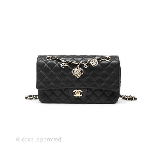 Chanel Classic M/L Medium Flap Bag Valentine Limited Edition Black Lambskin Gold Hardware