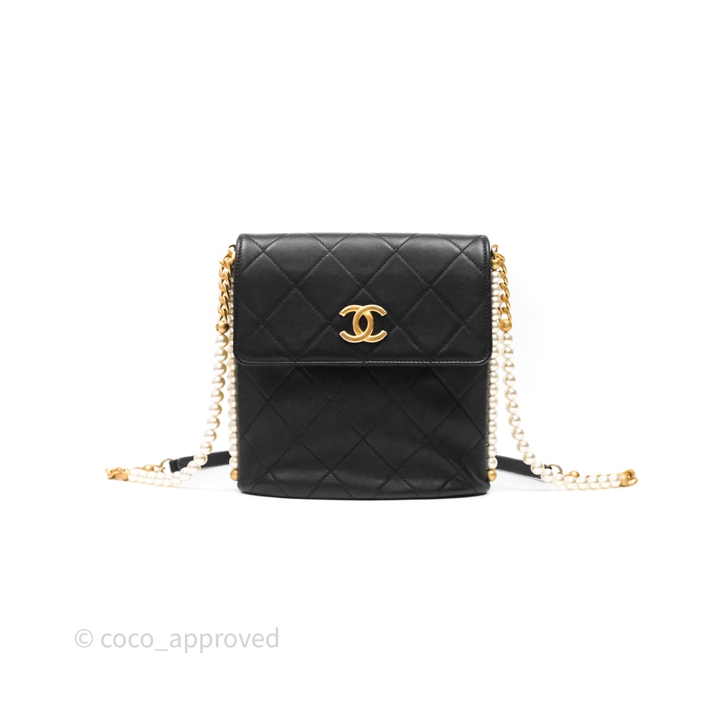 Chanel Small Pearl Hobo Bag Black Calfskin Aged Gold Hardware