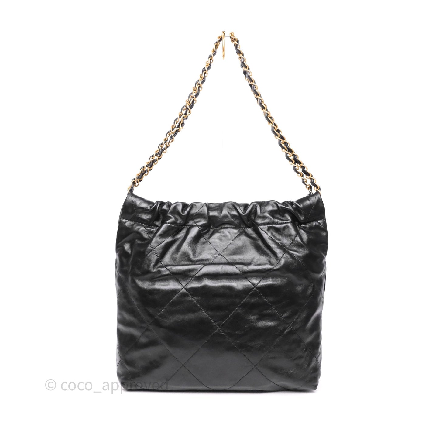 Chanel 22 Small Black Shiny Calfskin Aged Gold Hardware