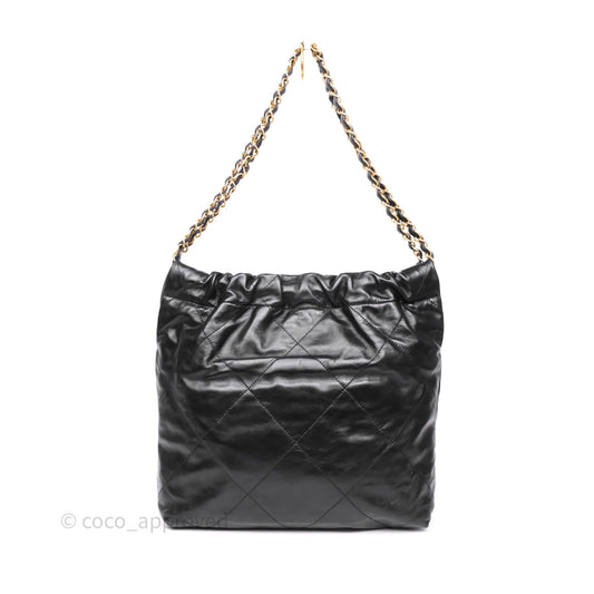 Chanel 22 Small Black Shiny Calfskin Aged Gold Hardware