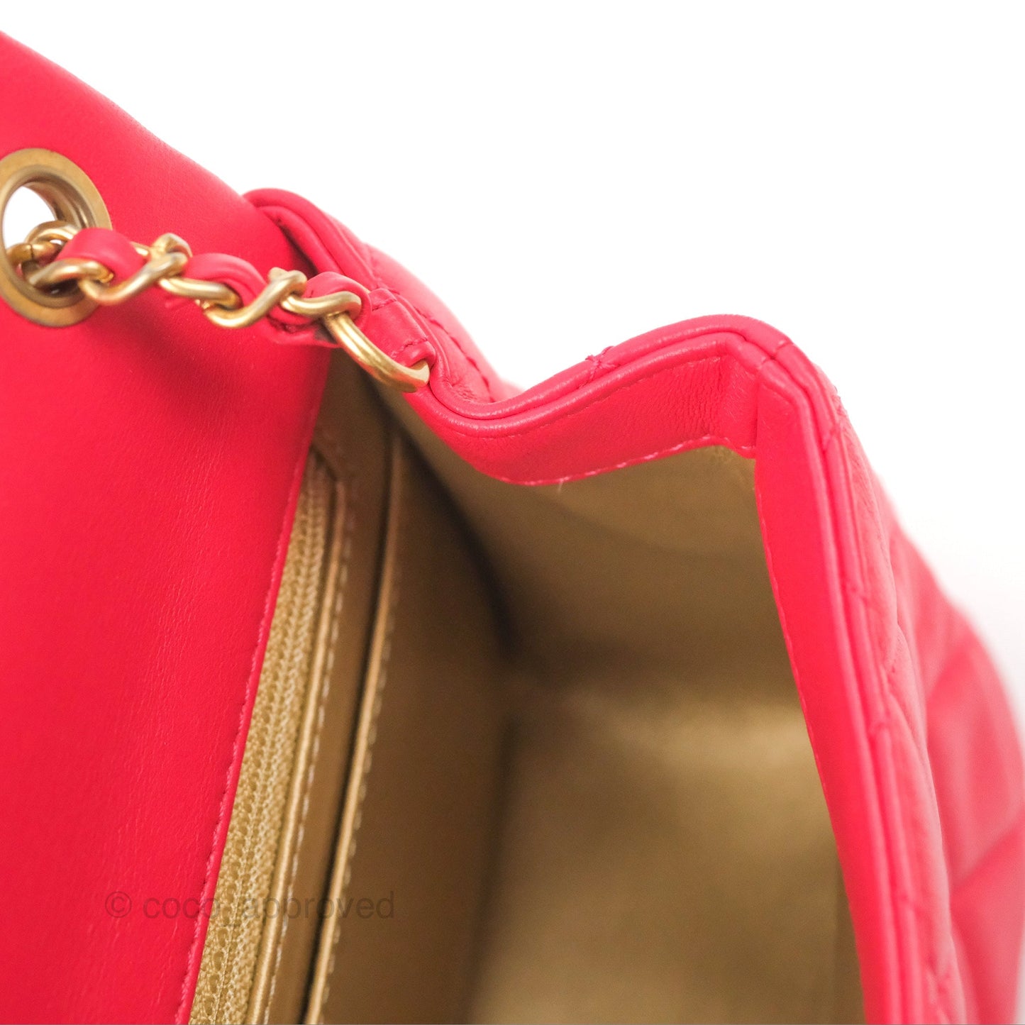 Chanel Mini Square Pearl Crush Quilted Red Lambskin Aged Gold Hardware
