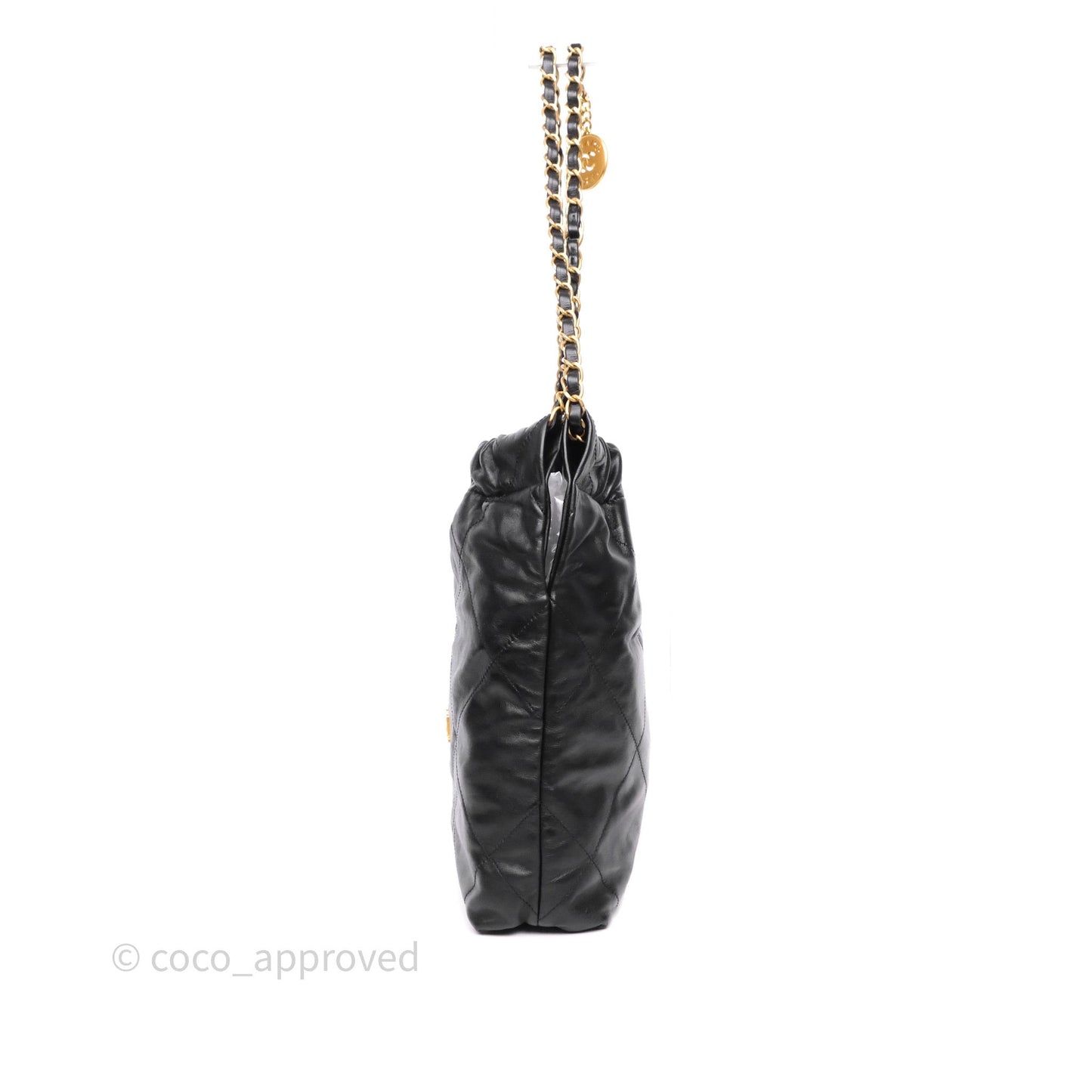 Chanel 22 Small Black Shiny Calfskin Aged Gold Hardware