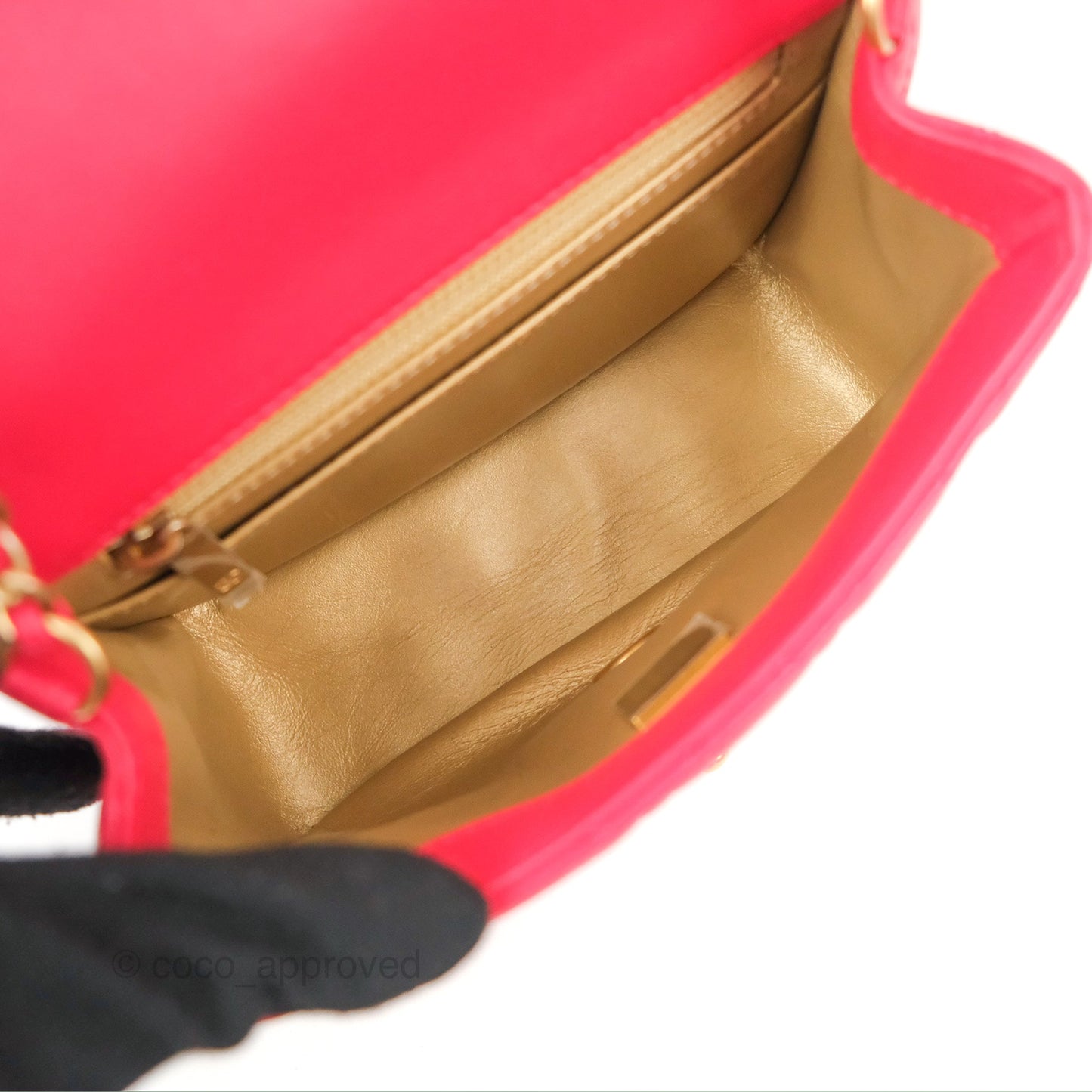 Chanel Mini Square Pearl Crush Quilted Red Lambskin Aged Gold Hardware