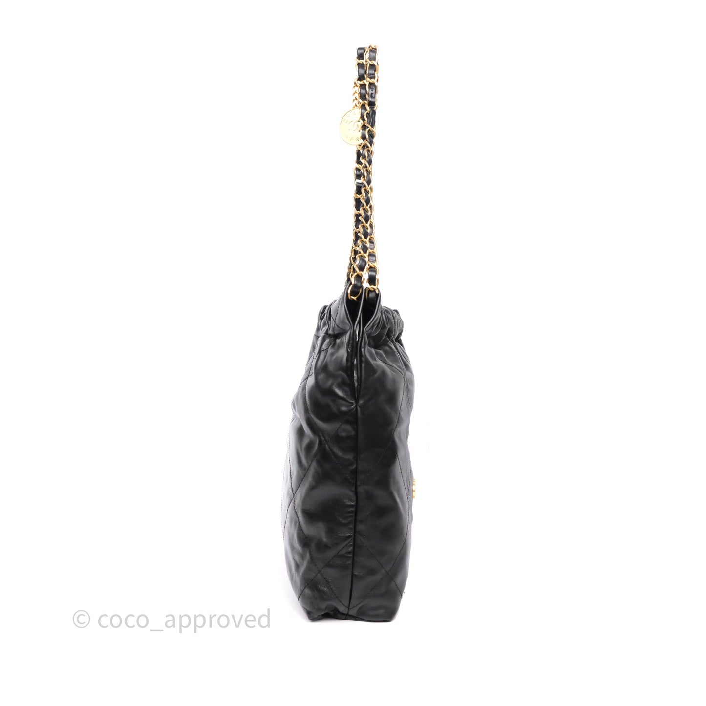 Chanel 22 Small Black Shiny Calfskin Aged Gold Hardware