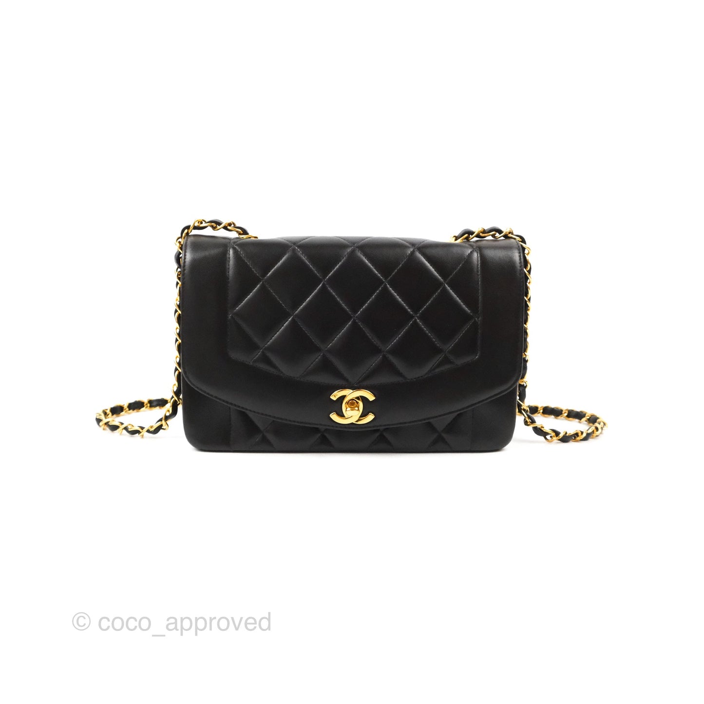 Chanel Vintage Small Quilted Classic Diana Flap Bag Black Lambskin 24K Gold Hardware