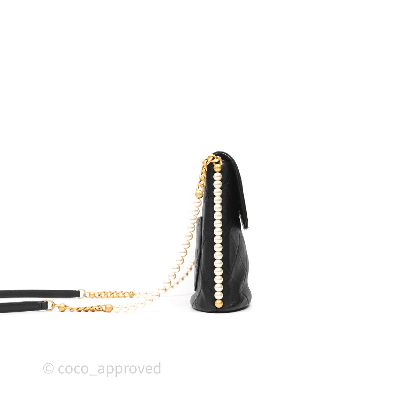Chanel Small Pearl Hobo Bag Black Calfskin Aged Gold Hardware