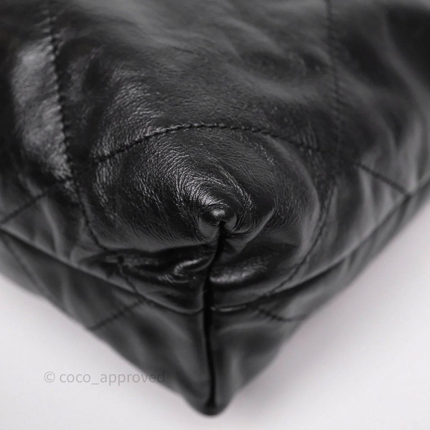 Chanel 22 Small Black Shiny Calfskin Aged Gold Hardware