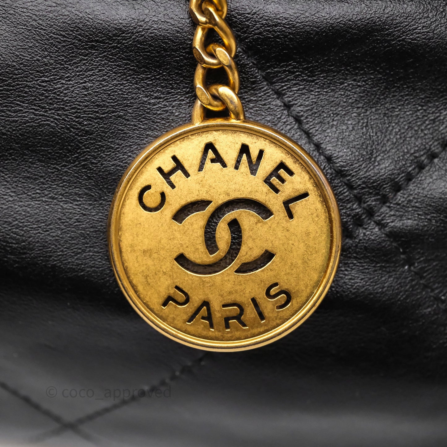 Chanel 22 Small Black Shiny Calfskin Aged Gold Hardware
