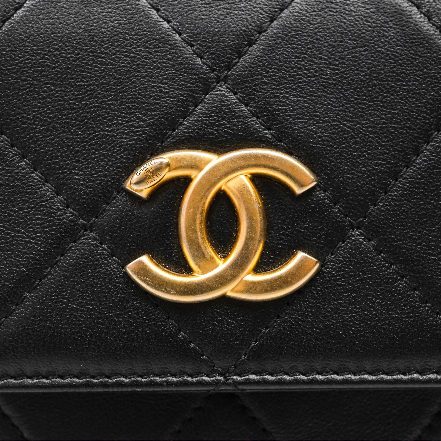 Chanel Small Pearl Hobo Bag Black Calfskin Aged Gold Hardware