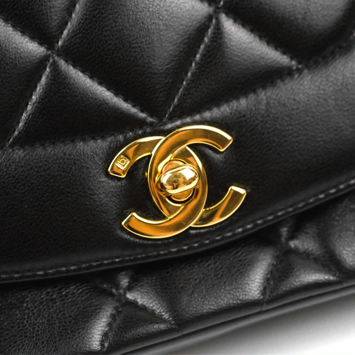 Chanel Vintage Small Quilted Classic Diana Flap Bag Black Lambskin 24K Gold Hardware