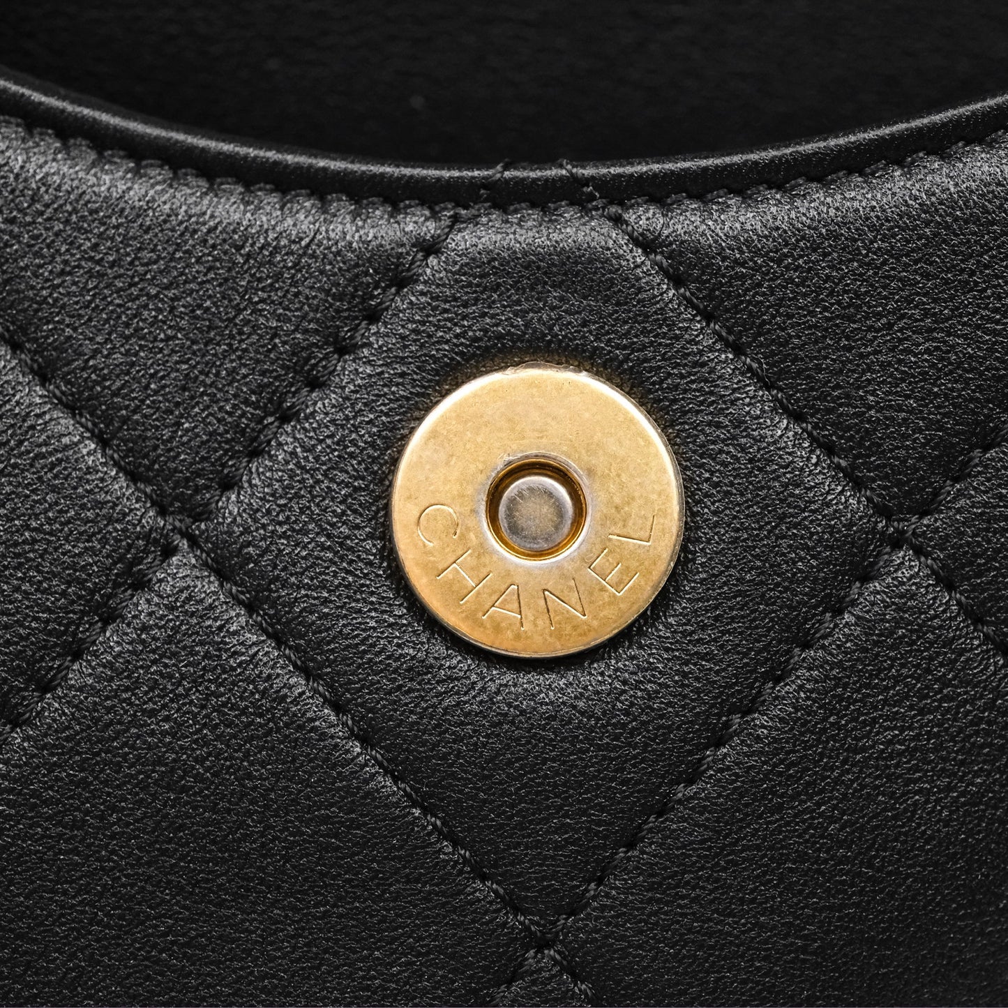 Chanel Small Pearl Hobo Bag Black Calfskin Aged Gold Hardware