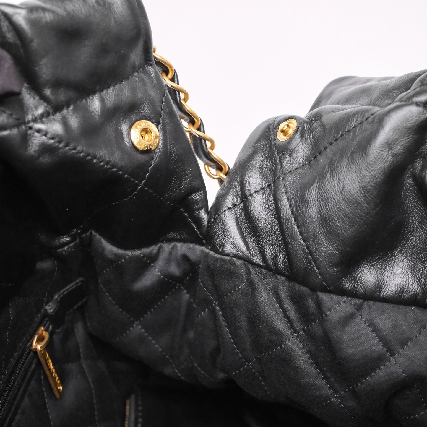 Chanel 22 Small Black Shiny Calfskin Aged Gold Hardware