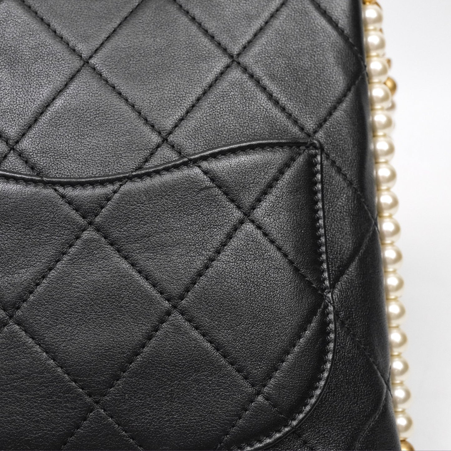 Chanel Small Pearl Hobo Bag Black Calfskin Aged Gold Hardware