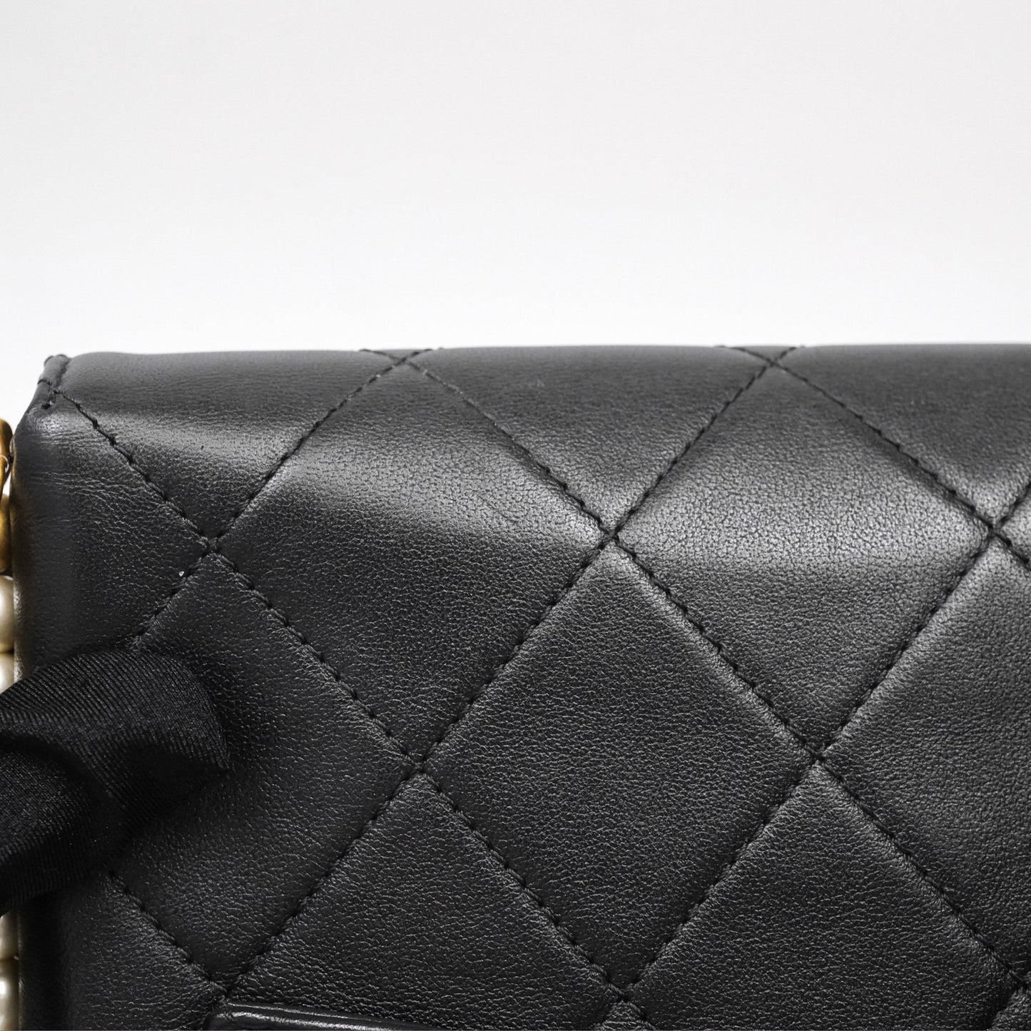 Chanel Small Pearl Hobo Bag Black Calfskin Aged Gold Hardware