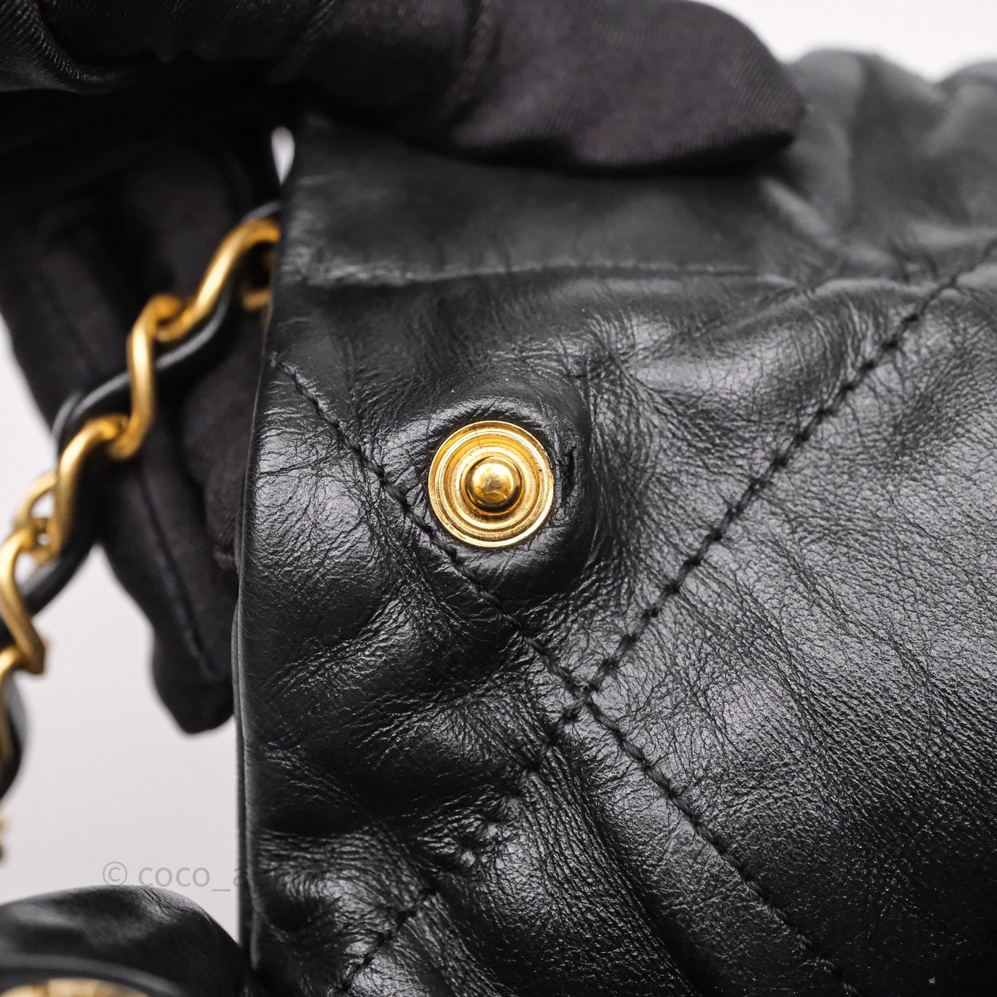 Chanel 22 Small Black Shiny Calfskin Aged Gold Hardware