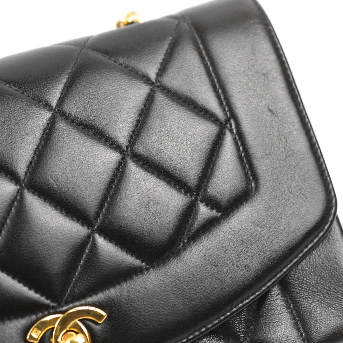 Chanel Vintage Small Quilted Classic Diana Flap Bag Black Lambskin 24K Gold Hardware