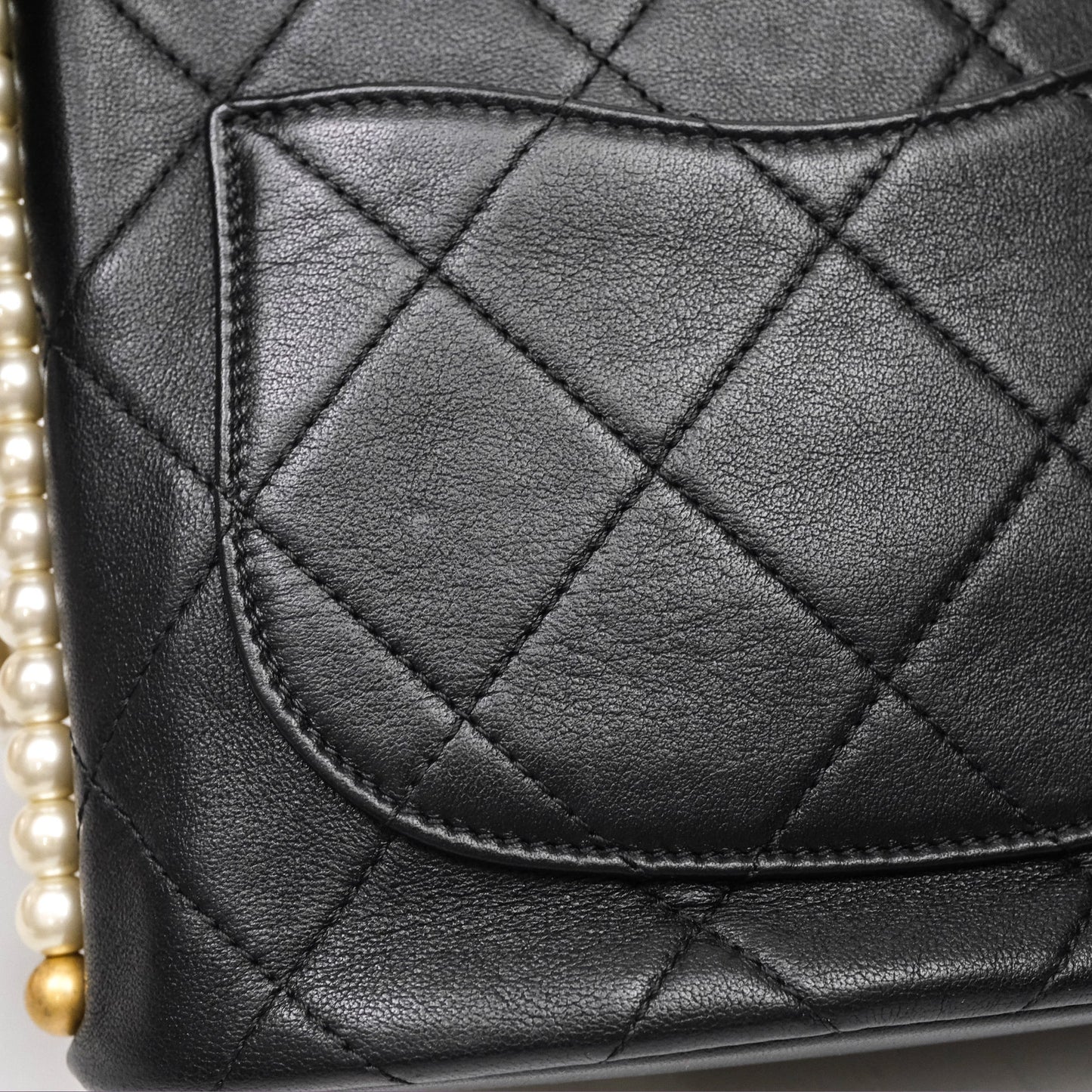 Chanel Small Pearl Hobo Bag Black Calfskin Aged Gold Hardware