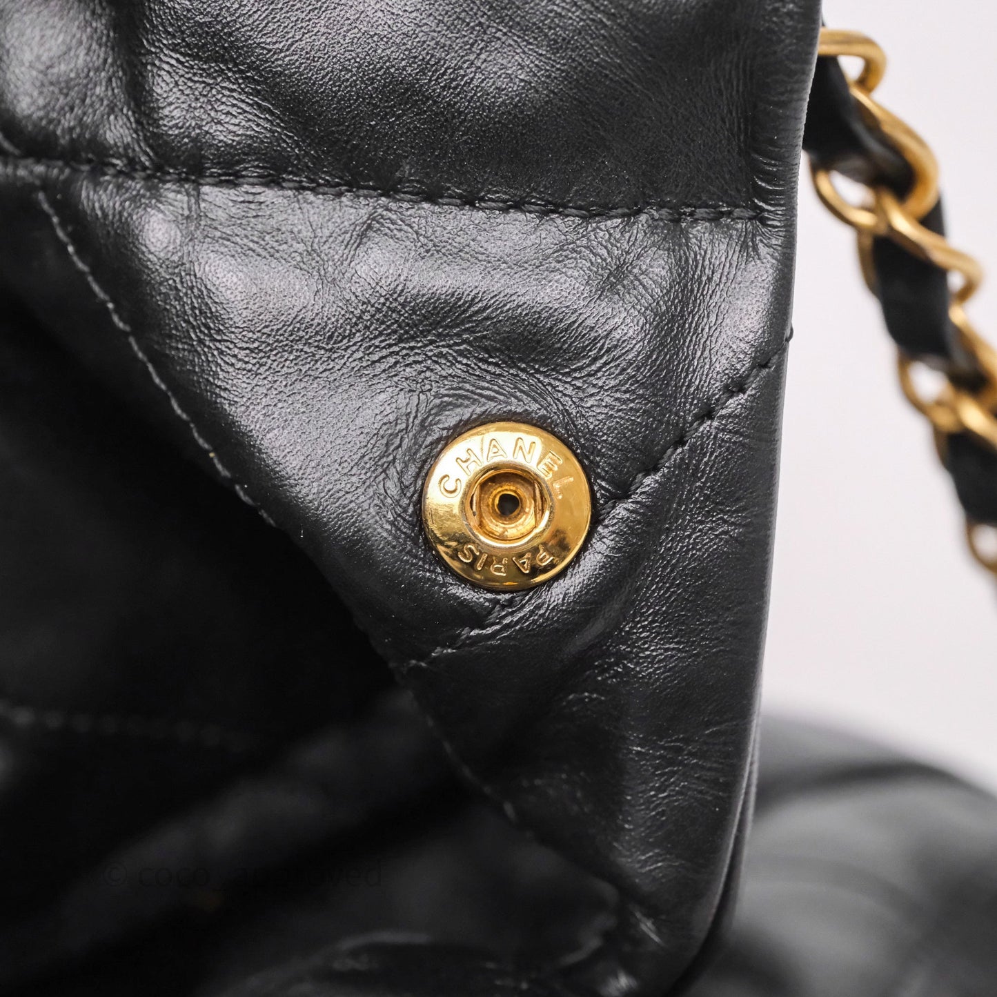 Chanel 22 Small Black Shiny Calfskin Aged Gold Hardware