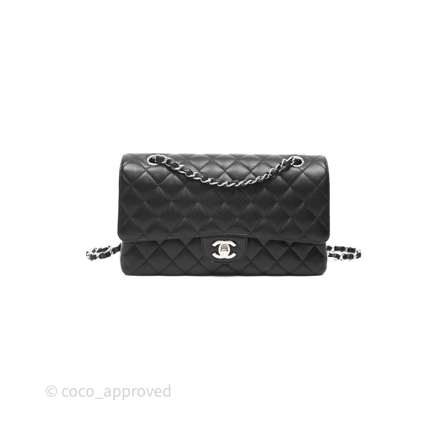 Chanel Classic M/L Medium Flap Quilted Black Caviar Silver Hardware