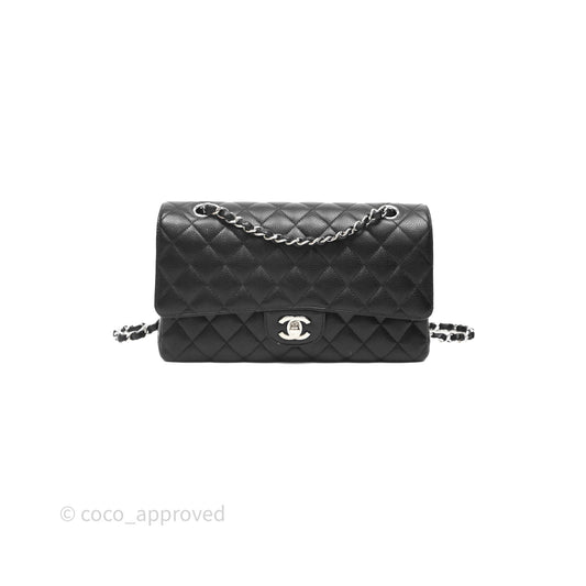 Chanel Classic M/L Medium Flap Quilted Black Caviar Silver Hardware