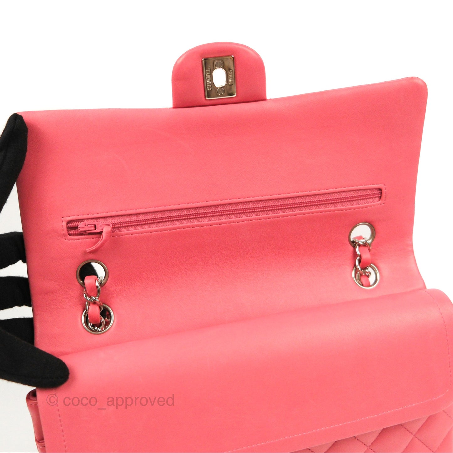 Chanel Classic M/L Medium Double Flap Pink Lambskin Silver Hardware