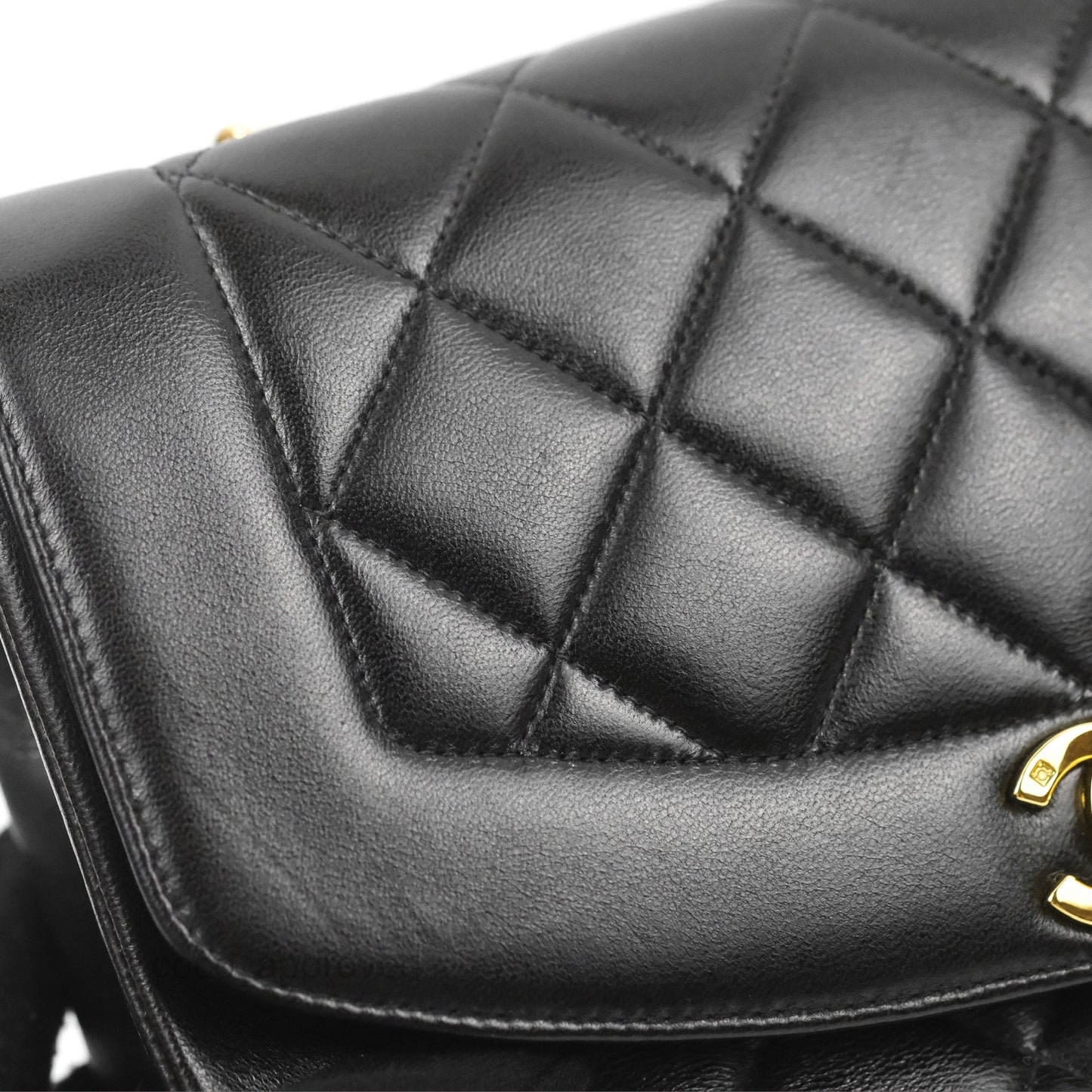 Chanel Vintage Small Quilted Classic Diana Flap Bag Black Lambskin 24K Gold Hardware
