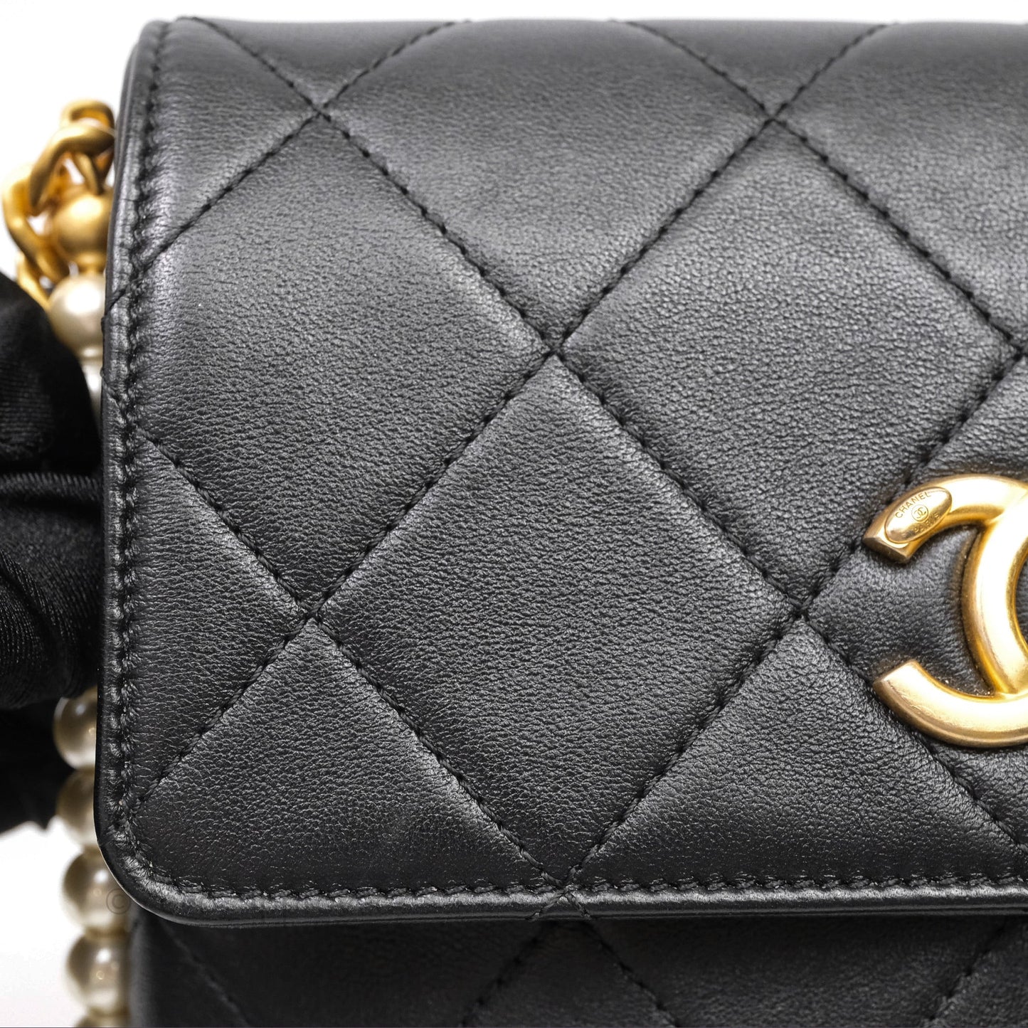 Chanel Small Pearl Hobo Bag Black Calfskin Aged Gold Hardware