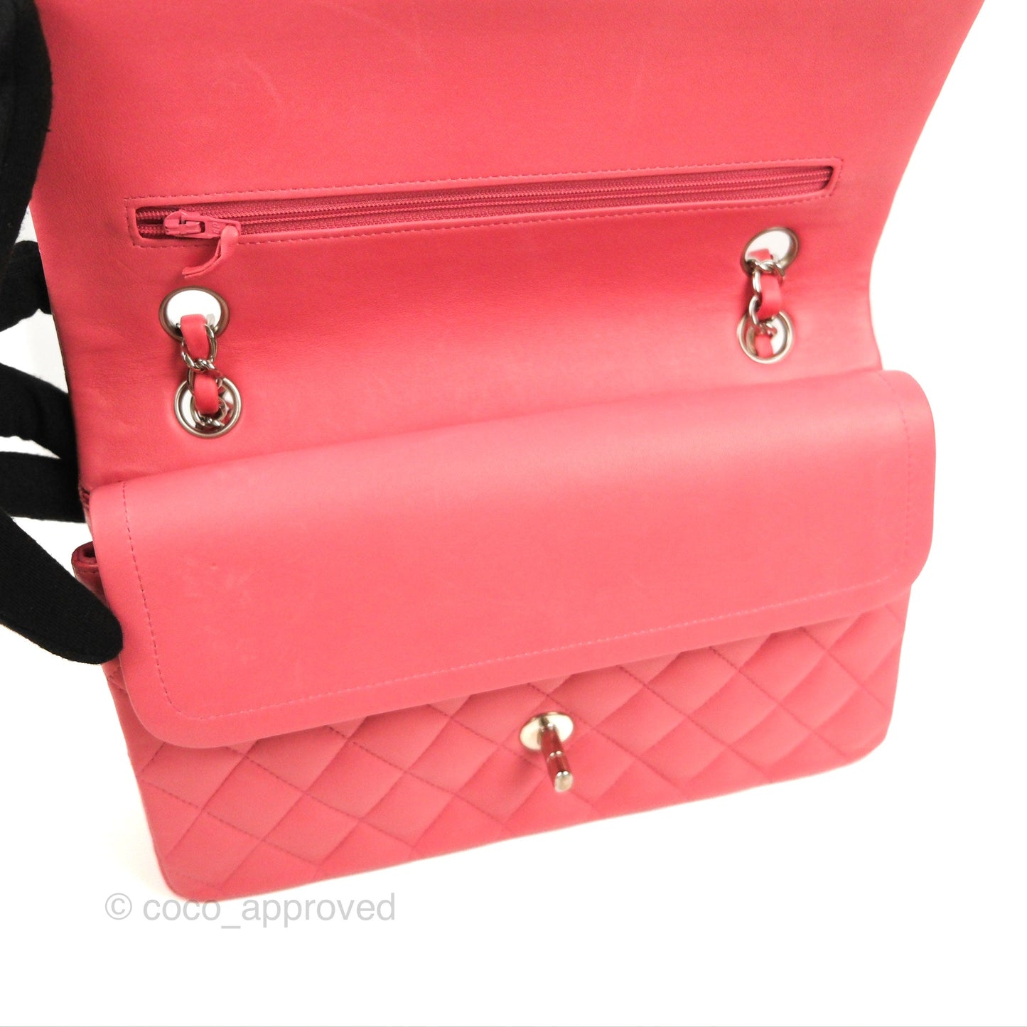 Chanel Classic M/L Medium Double Flap Pink Lambskin Silver Hardware