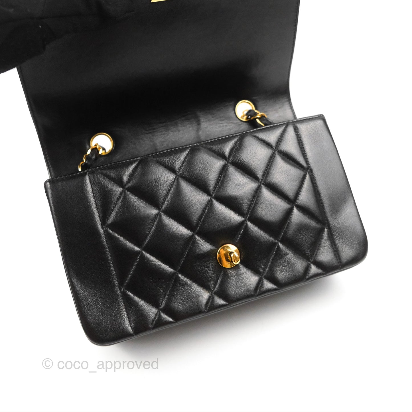 Chanel Vintage Small Quilted Classic Diana Flap Bag Black Lambskin 24K Gold Hardware