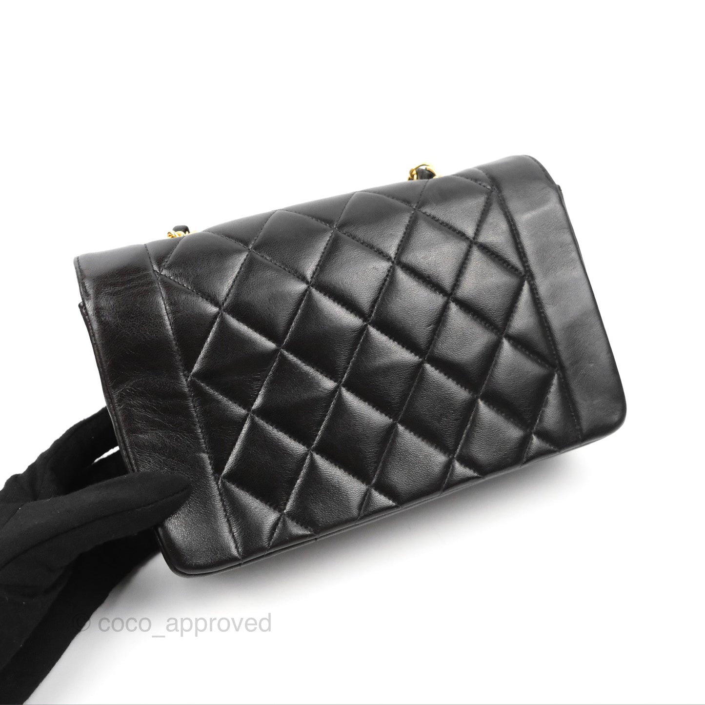 Chanel Vintage Small Quilted Classic Diana Flap Bag Black Lambskin 24K Gold Hardware