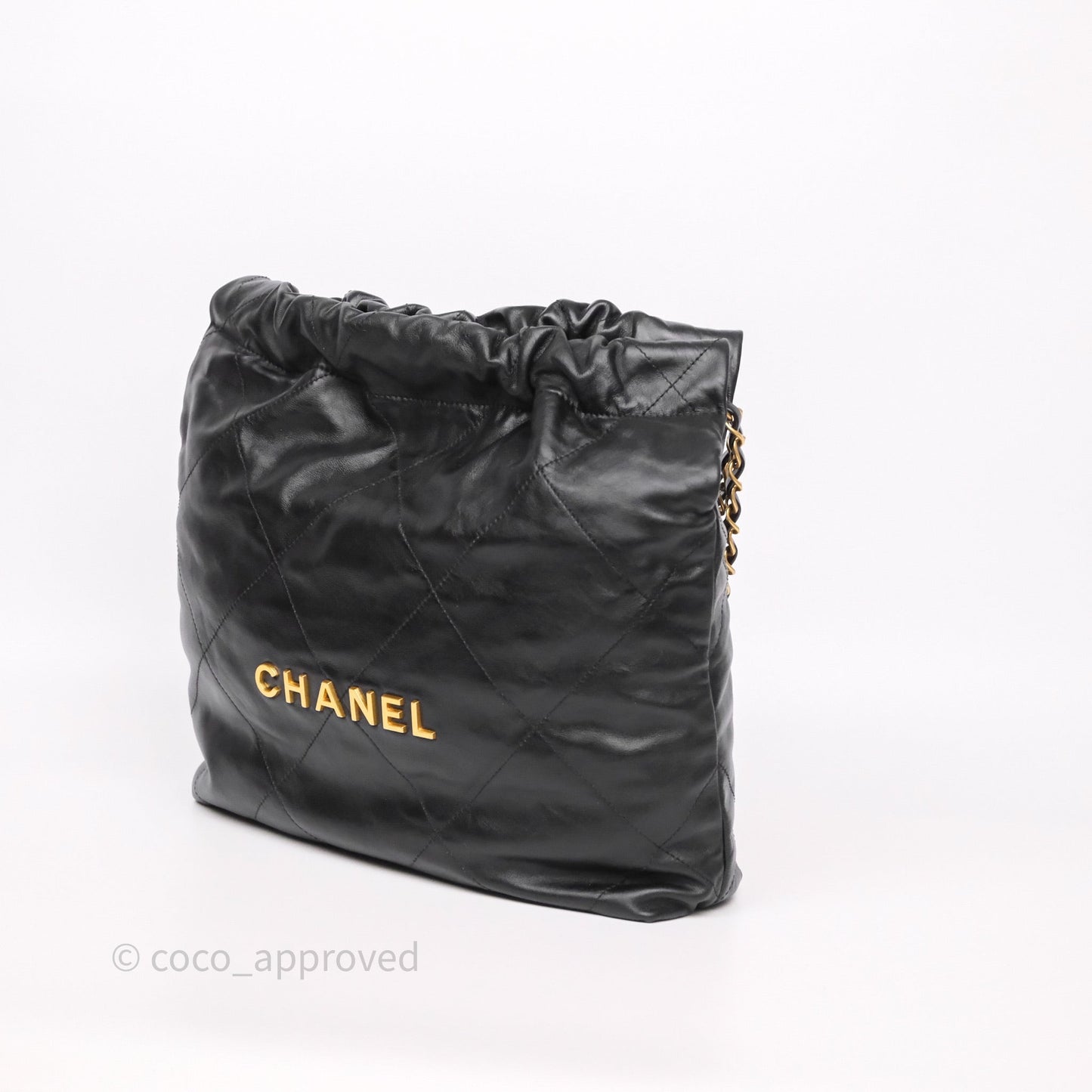 Chanel 22 Small Black Shiny Calfskin Aged Gold Hardware