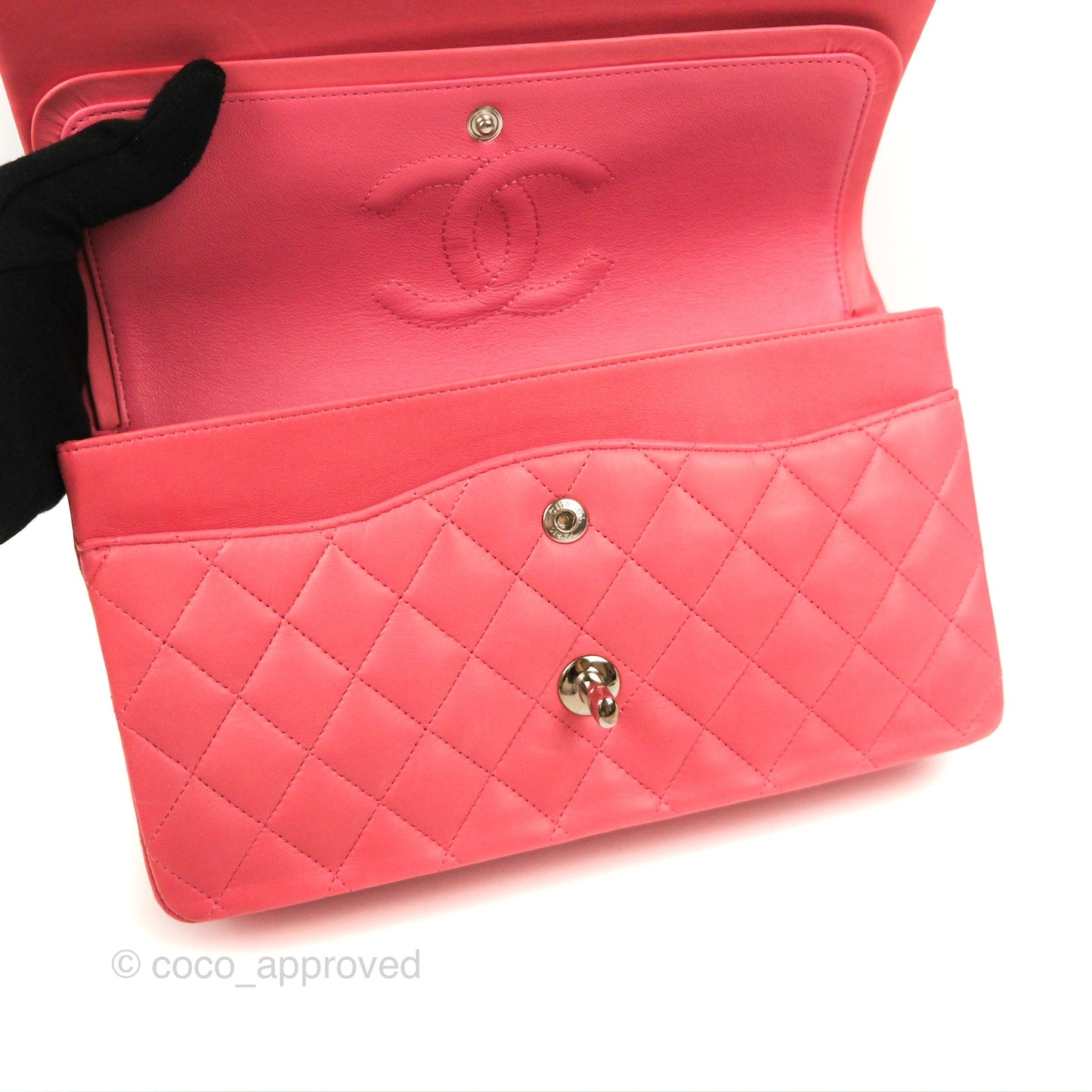 Chanel Classic M/L Medium Double Flap Pink Lambskin Silver Hardware