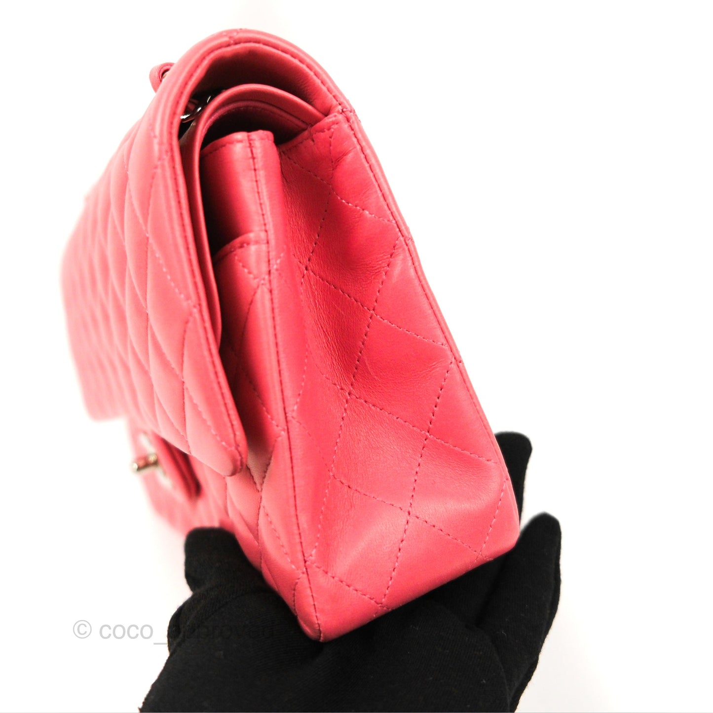 Chanel Classic M/L Medium Double Flap Pink Lambskin Silver Hardware