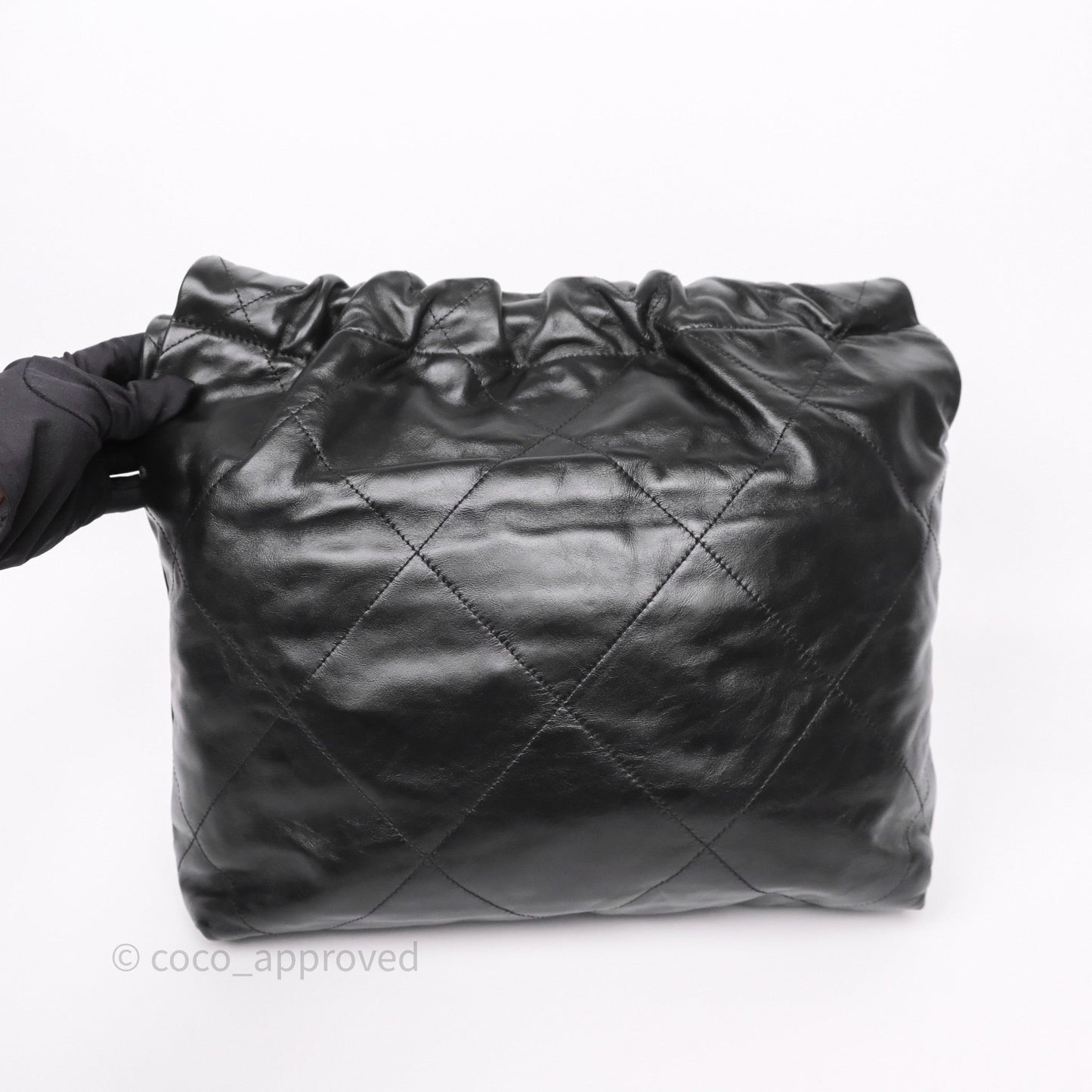 Chanel 22 Small Black Shiny Calfskin Aged Gold Hardware