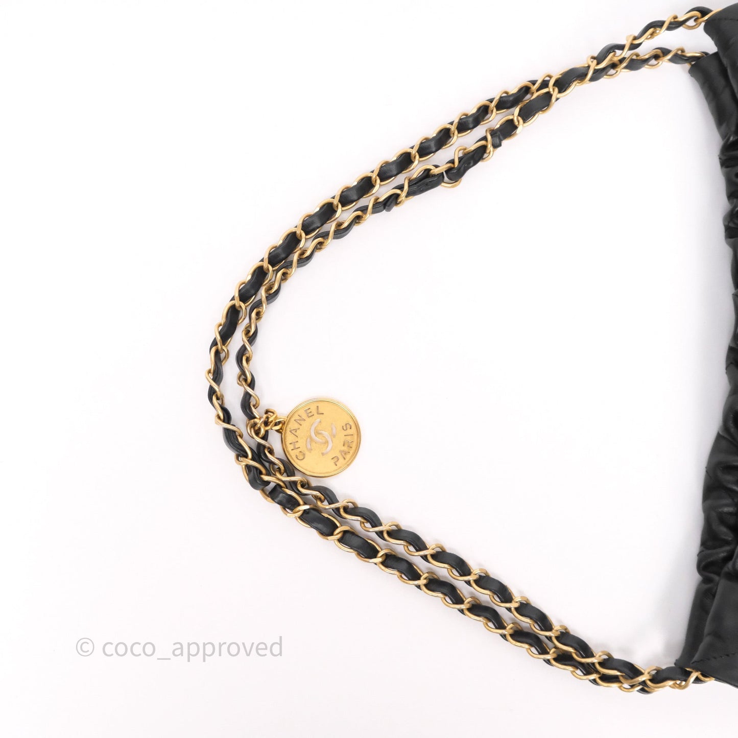 Chanel 22 Small Black Shiny Calfskin Aged Gold Hardware