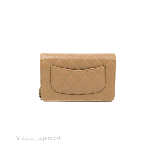 Chanel Quilted Classic Wallet on Chain WOC Dark Beige Caviar Gold Hardware