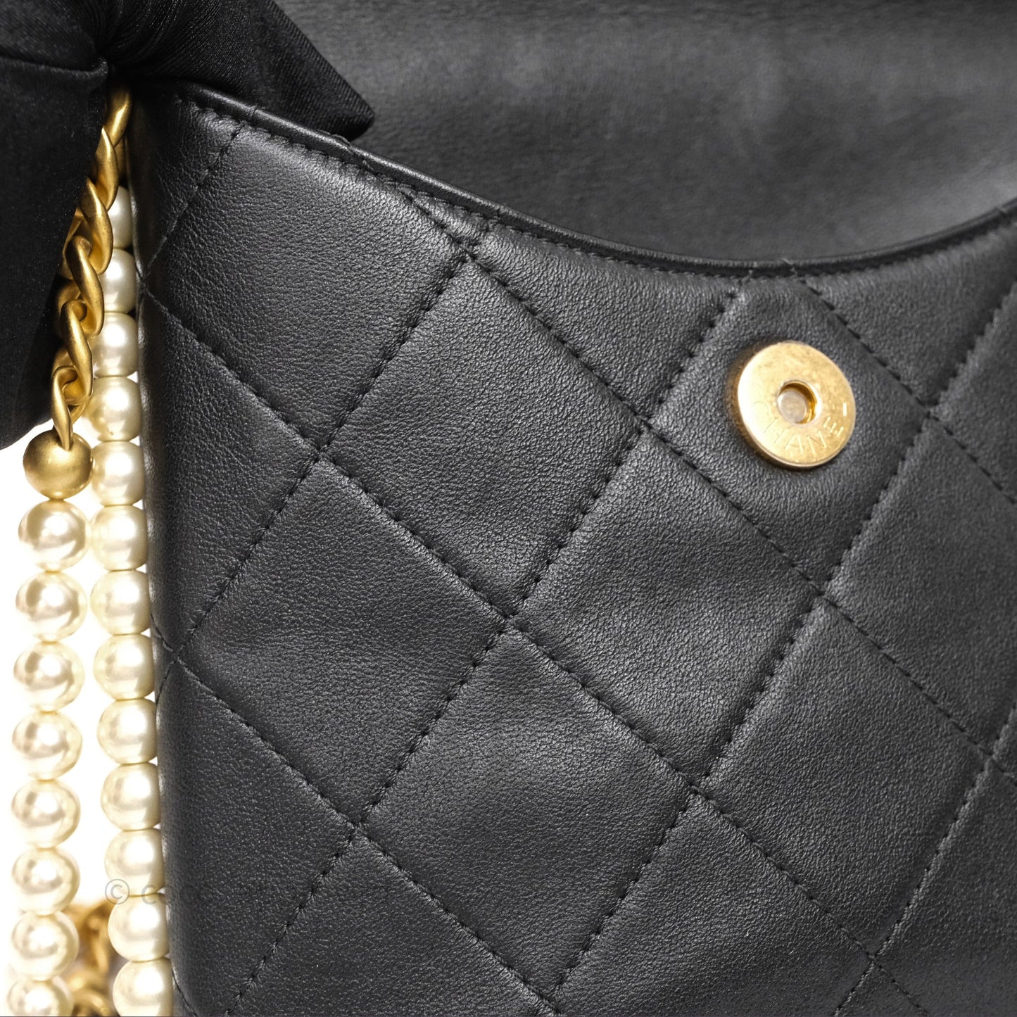Chanel Small Pearl Hobo Bag Black Calfskin Aged Gold Hardware