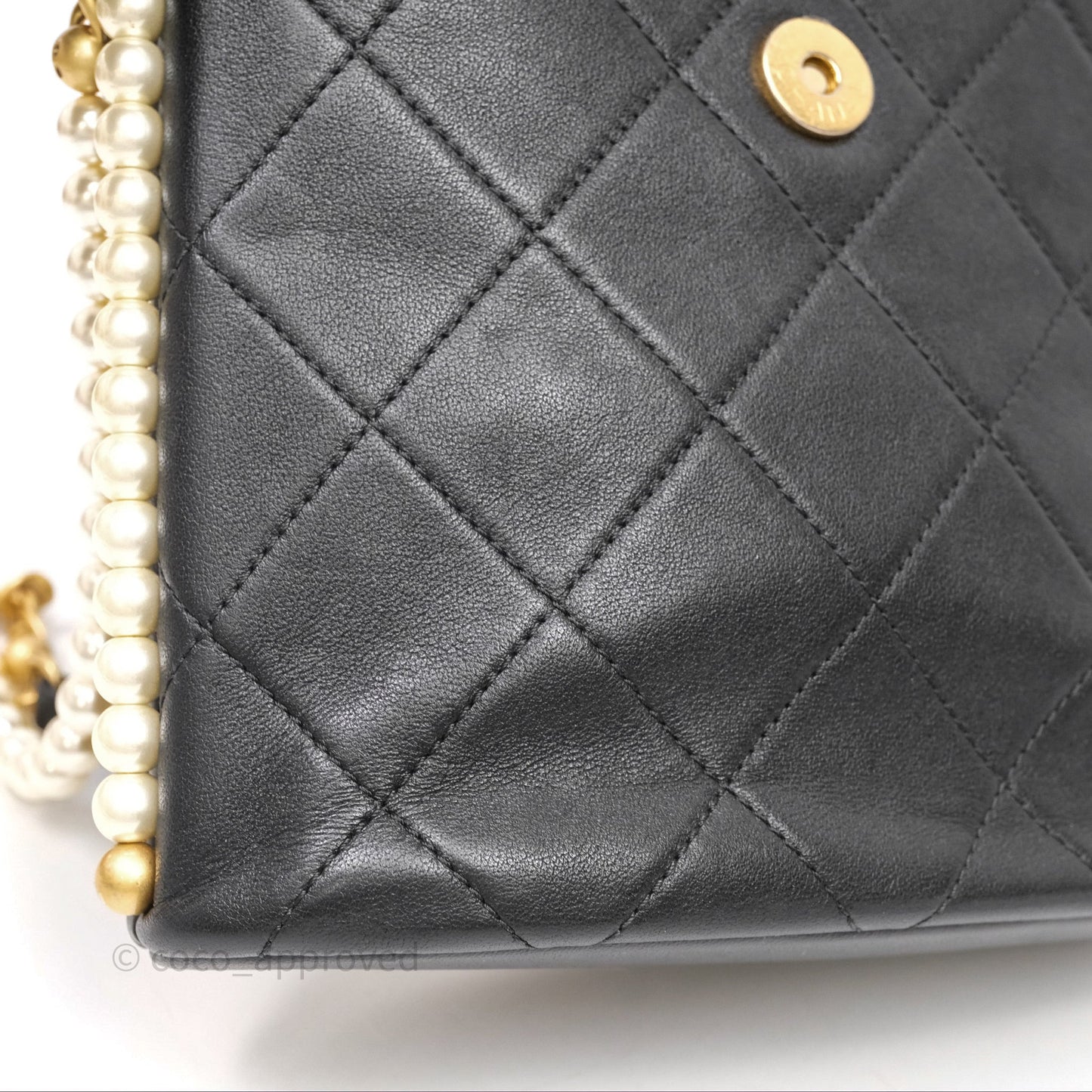 Chanel Small Pearl Hobo Bag Black Calfskin Aged Gold Hardware