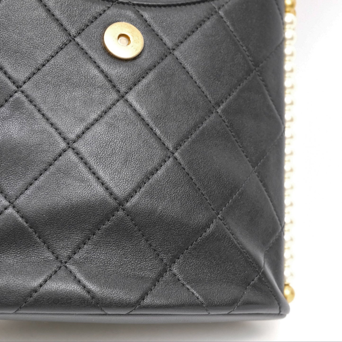 Chanel Small Pearl Hobo Bag Black Calfskin Aged Gold Hardware