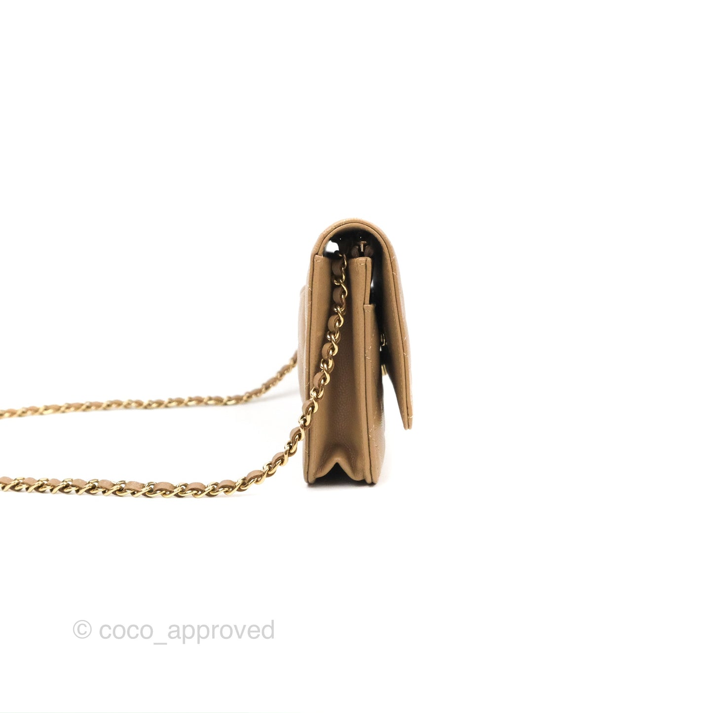 Chanel Quilted Classic Wallet on Chain WOC Dark Beige Caviar Gold Hardware