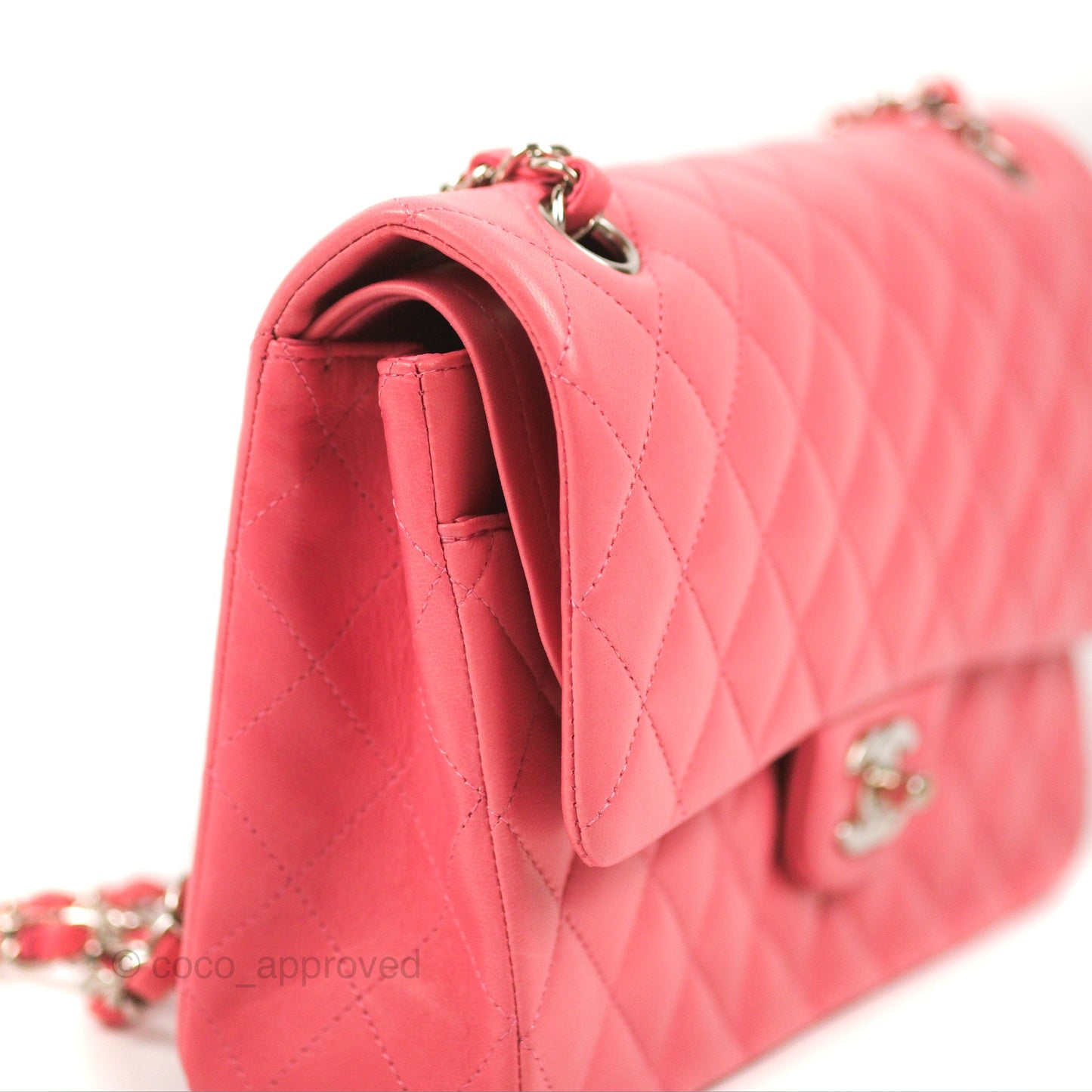 Chanel Classic M/L Medium Double Flap Pink Lambskin Silver Hardware
